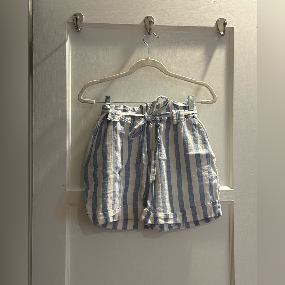 Mango Blue Stripe Shorts With Belt